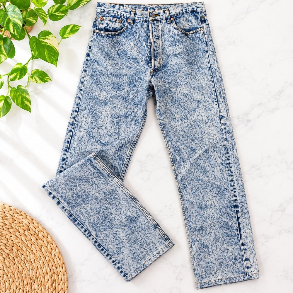 VTG 1990 Levi's 501-0109 Acid Wash Jeans Made USA W38 L34 Denim Straight Leg
